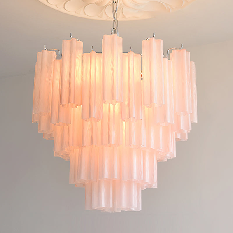 Light Blue triedri glass chandelier 5-layer large configuration residential dining room installation