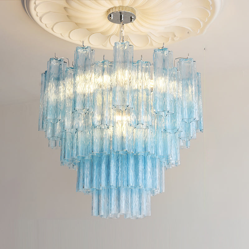 Triedri glass chandelier showing color variety all seven glass color options in product comparison display