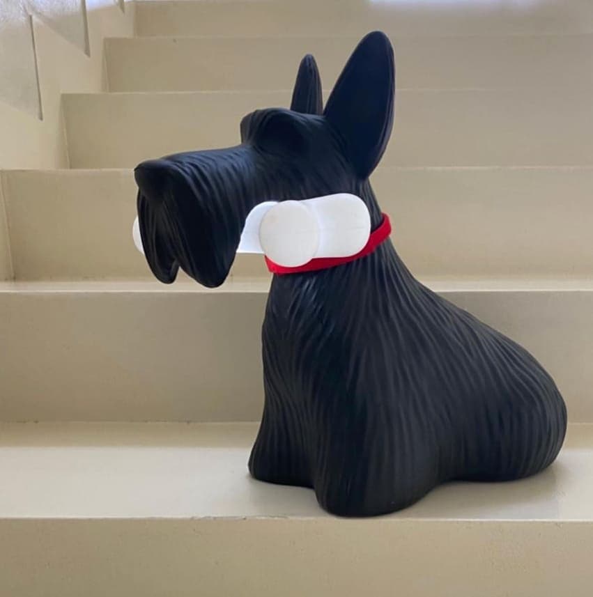 Black Scottie dog lamp textured resin surface detail and bone light element