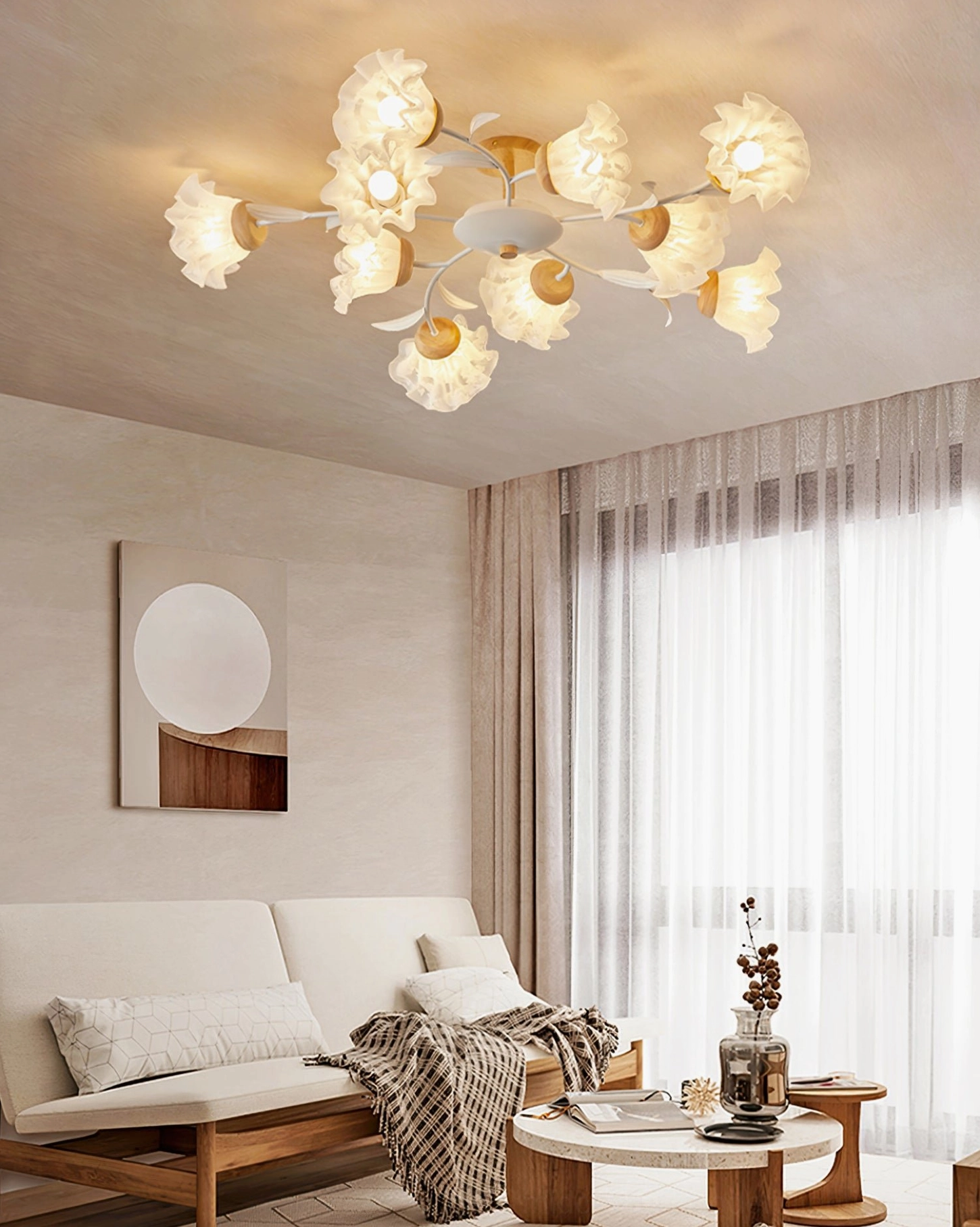 10-head statement floral branch ceiling light, large diameter Nordic modern chandelier
