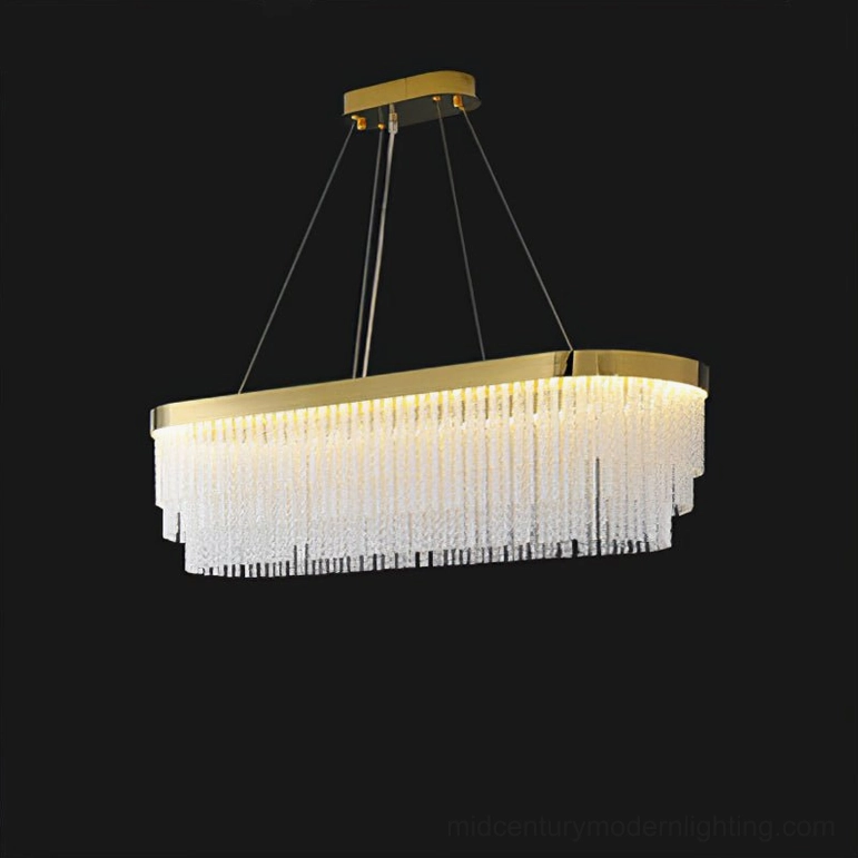 100cm elongated rectangular crystal chandelier premium gold finish luxury pendant light