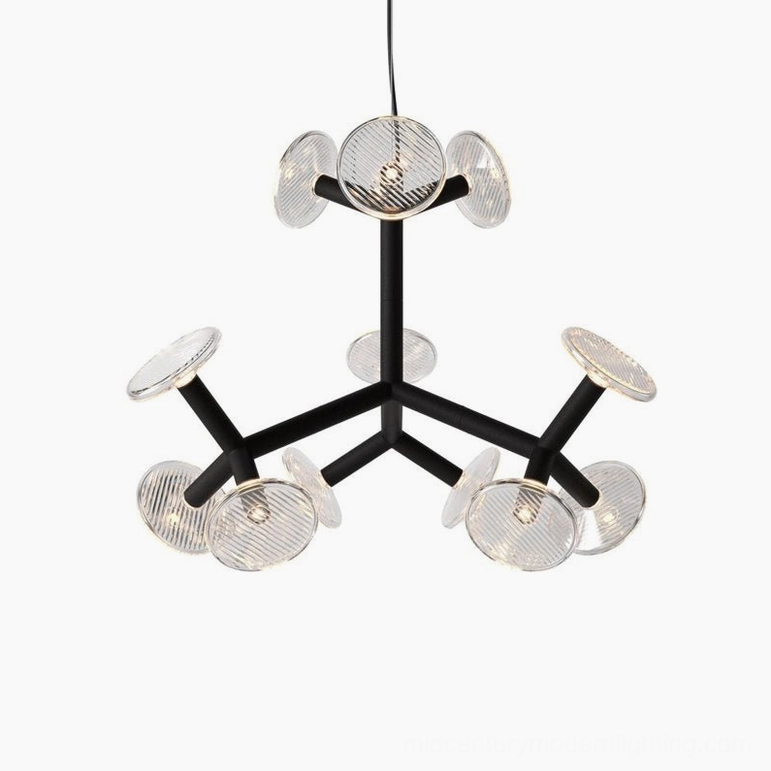 12-head black fractal chandelier architectural geometric metal and glass design