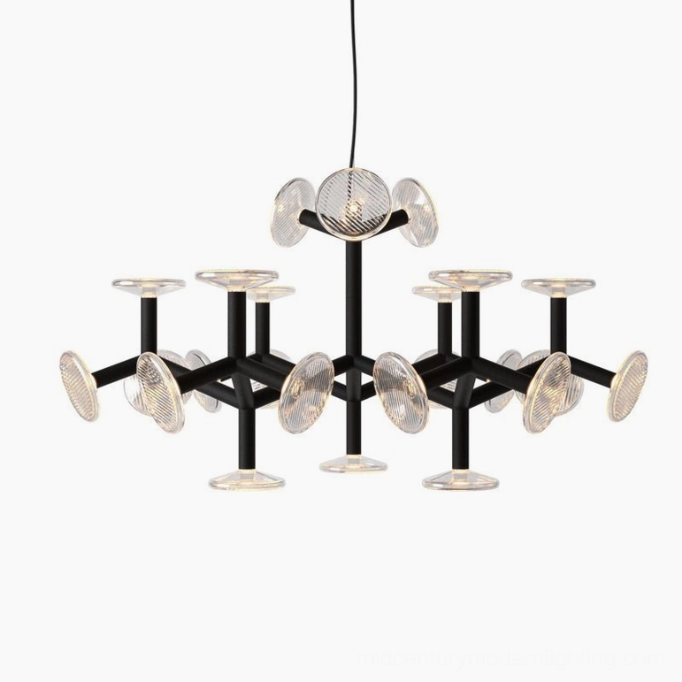 24-head black fractal geometric chandelier large-scale modern commercial hospitality lighting