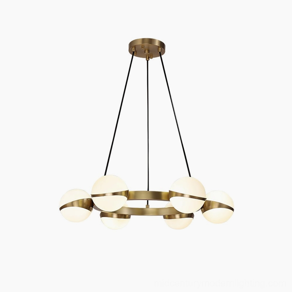3-head compact brass chandelier, Grand Lustre collection frosted glass pendant for modern kitchens and entryways