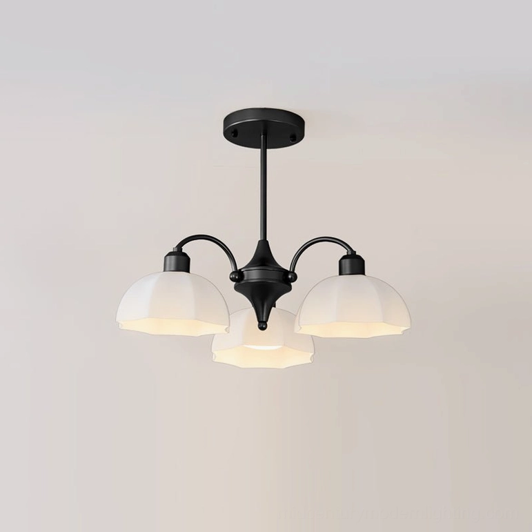 3-head frosted glass bell chandelier size reference, compact mid-century modern pendant light suitable for small dining areas