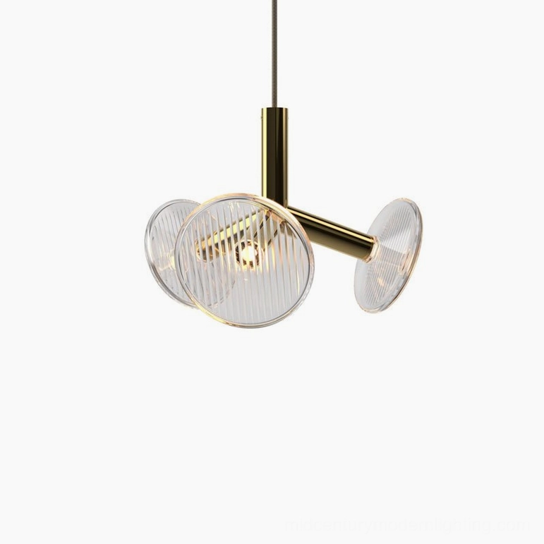 3-head gold fractal pendant chandelier warm light bedroom intimate setting