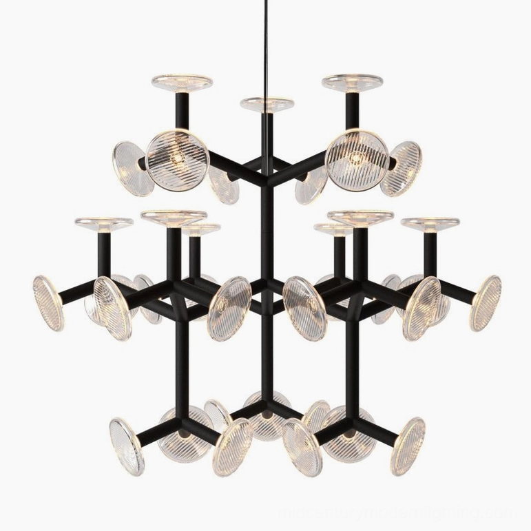 36-head black fractal chandelier largest configuration premium metal glass construction