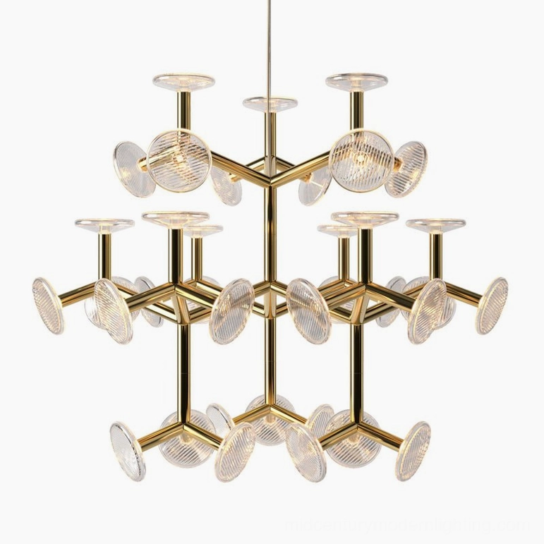36-head gold fractal statement chandelier maximum sculptural presence architectural lighting