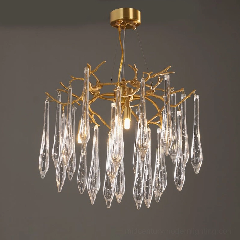 4-Head Gieslinde Branch Chandelier compact size with water-drop crystal accents