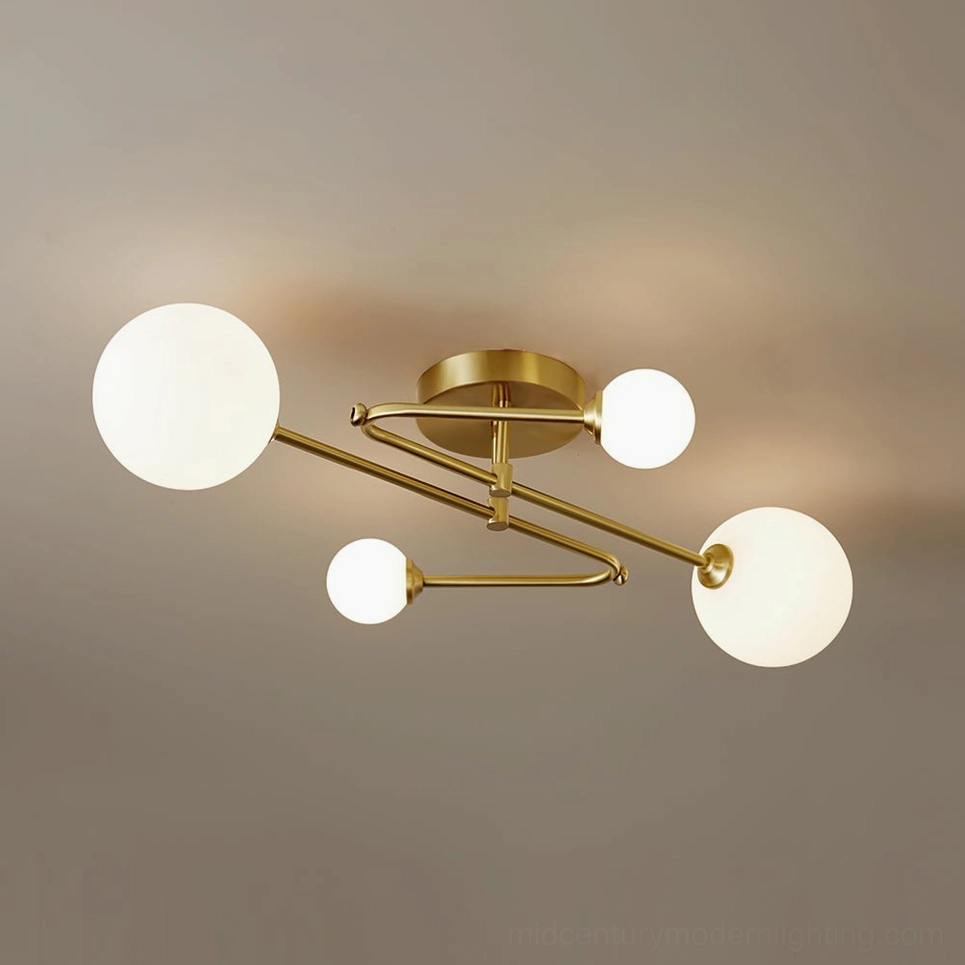 Compact 4-head sputnik ceiling light mounted indoors with mid-century modern design aesthetic