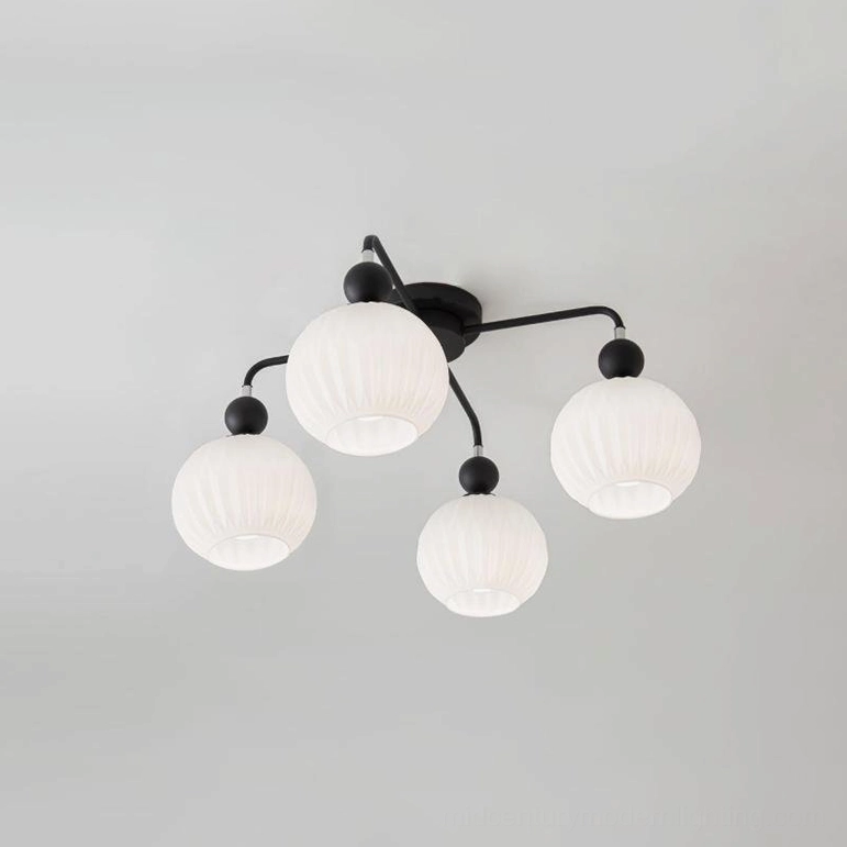 4-head matte black mid-century ceiling light, detailed overhead view