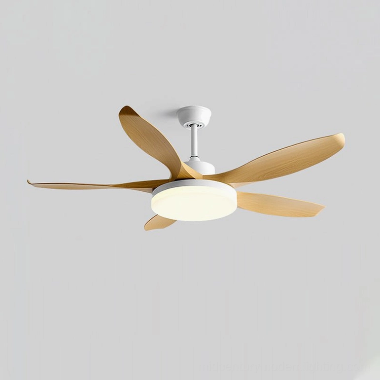 42 inch diameter wood and white ceiling fan light with DC motor and integrated LED technology