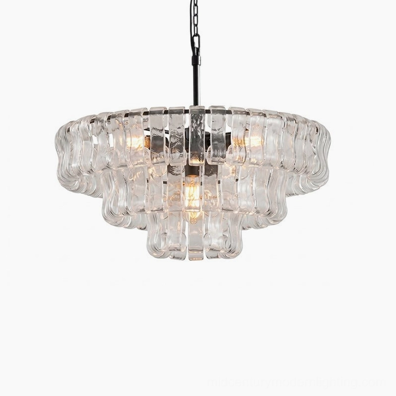 Tiered round chandelier 47.2 diameter x 17.7 height, clear glass, architectural modern luxury lighting fixture