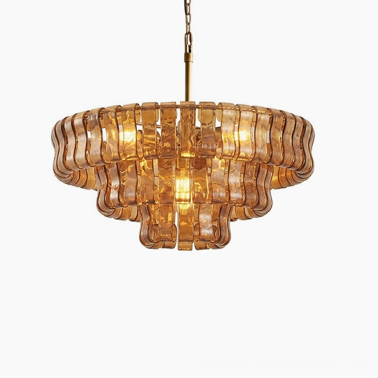 Grand 47.2 inch tiered round chandelier, clear glass refraction detail, modern luxury architectural lighting design