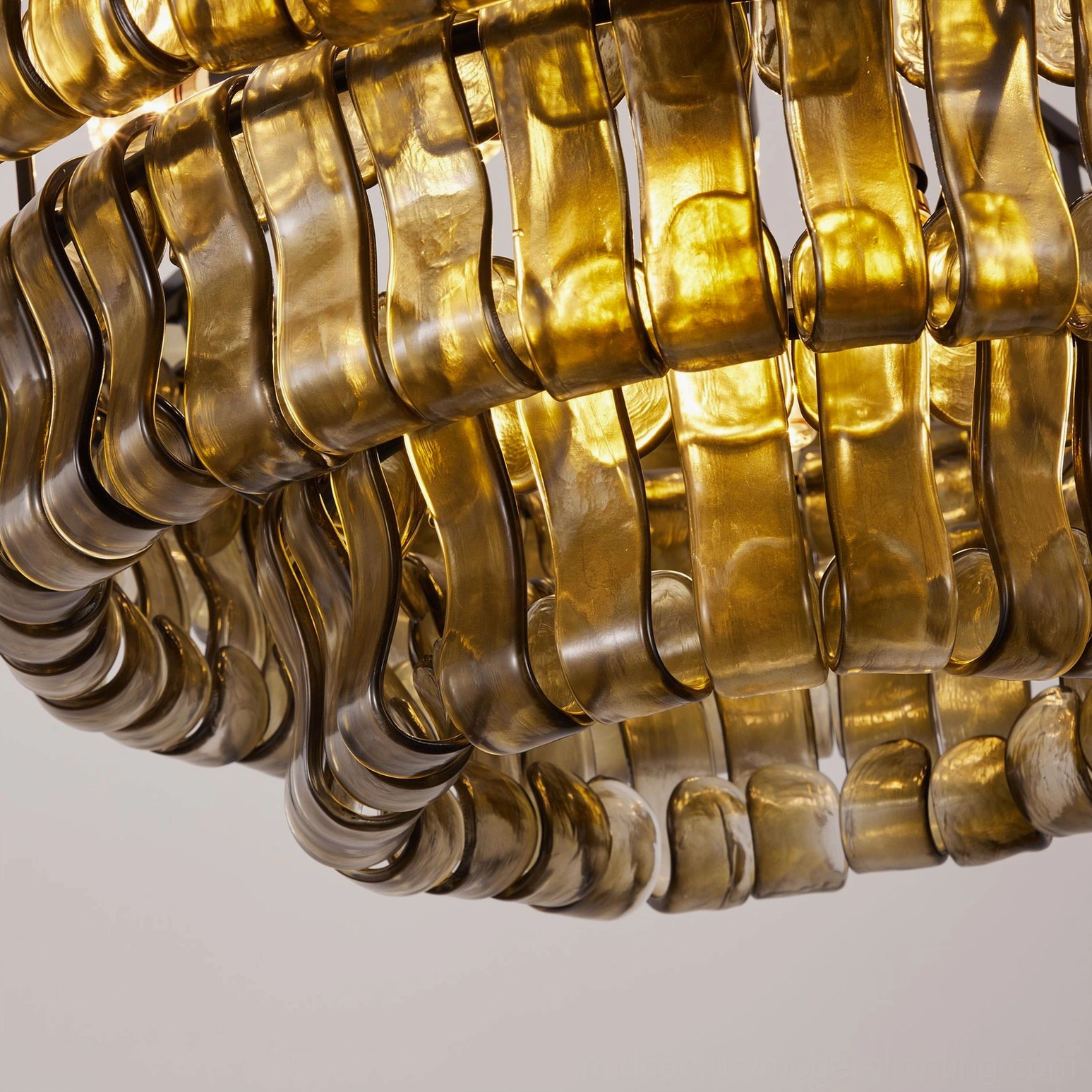Large 47.2 inch tiered round chandelier with clear ice-textured glass and black metal frame, architectural side view detail