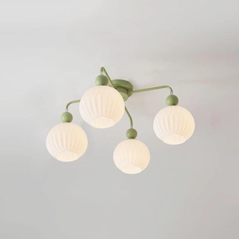 5-head mid-century ceiling light in contemporary home setting, ambient lighting