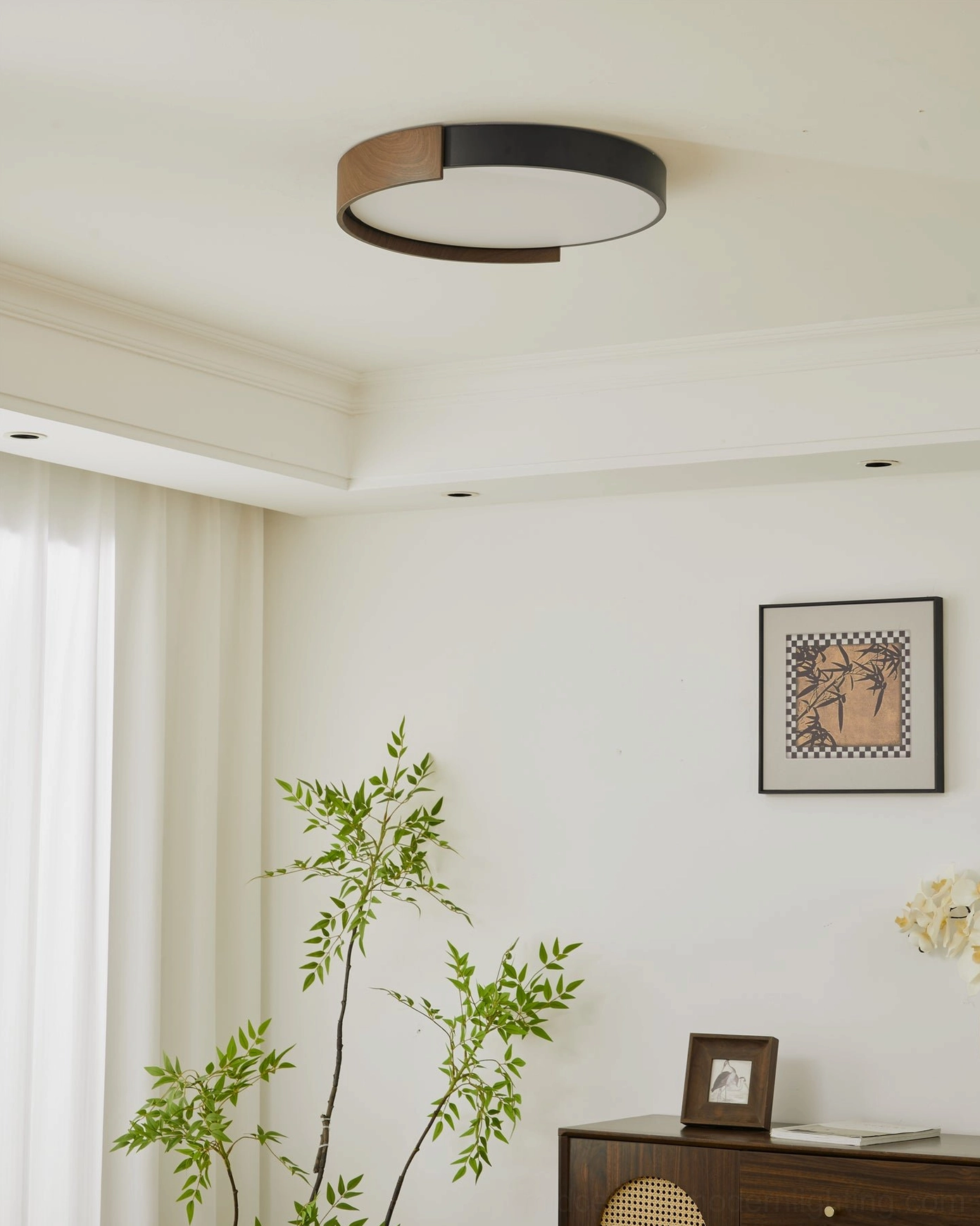 50cm medium size mid-century modern ceiling light fixture walnut black