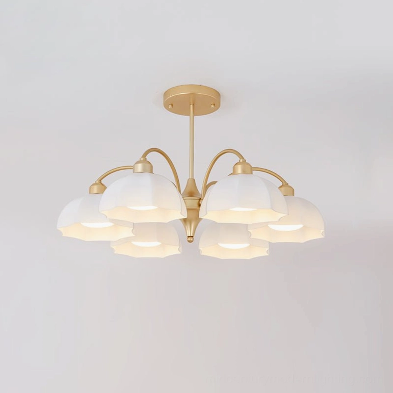 6-head frosted glass bell chandelier black variant, contemporary luxury ceiling light with frosted hand-fired glass details