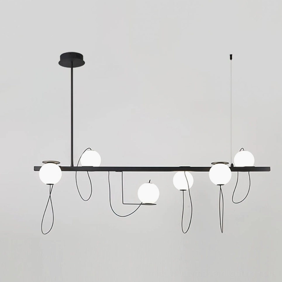 6-head square canopy magnetic bubble chandelier with compact linear design for dining spaces