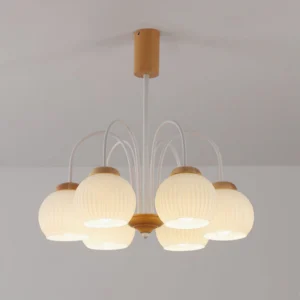 6-head mid-century modern chandelier ceiling installation warm glow residential
