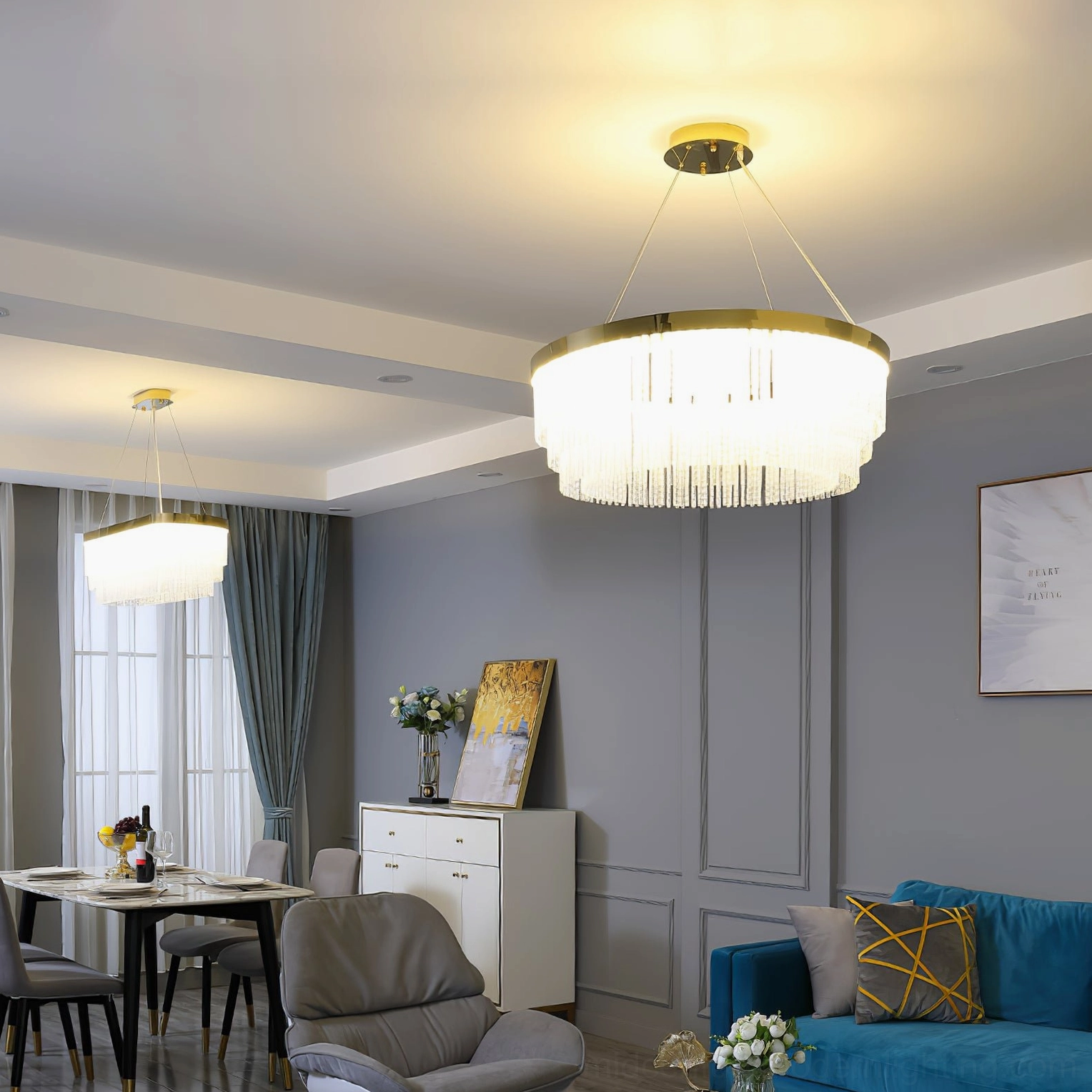 60cm tiered crystal chandelier mid-size contemporary pendant with warm gold finish