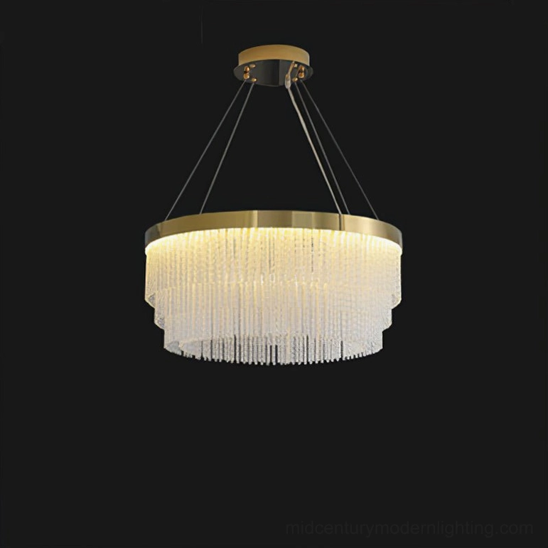 Mid-size tiered crystal chandelier 60cm diameter with warm gold finish mid-century modern style