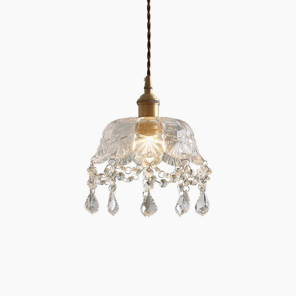 7.9 inch diameter crystal glass jewel pendant light, gold brass finish, classic vintage style