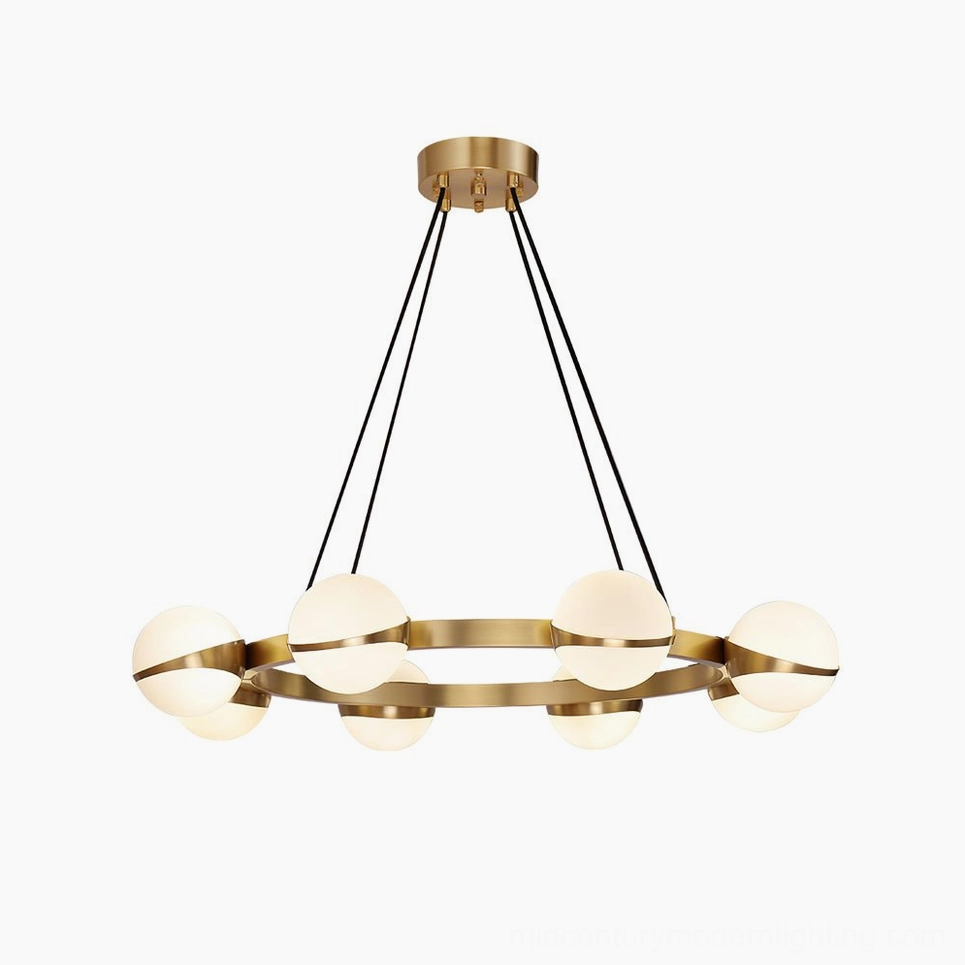 8-head round brass chandelier, Grand Lustre collection large circular modern pendant lighting fixture display