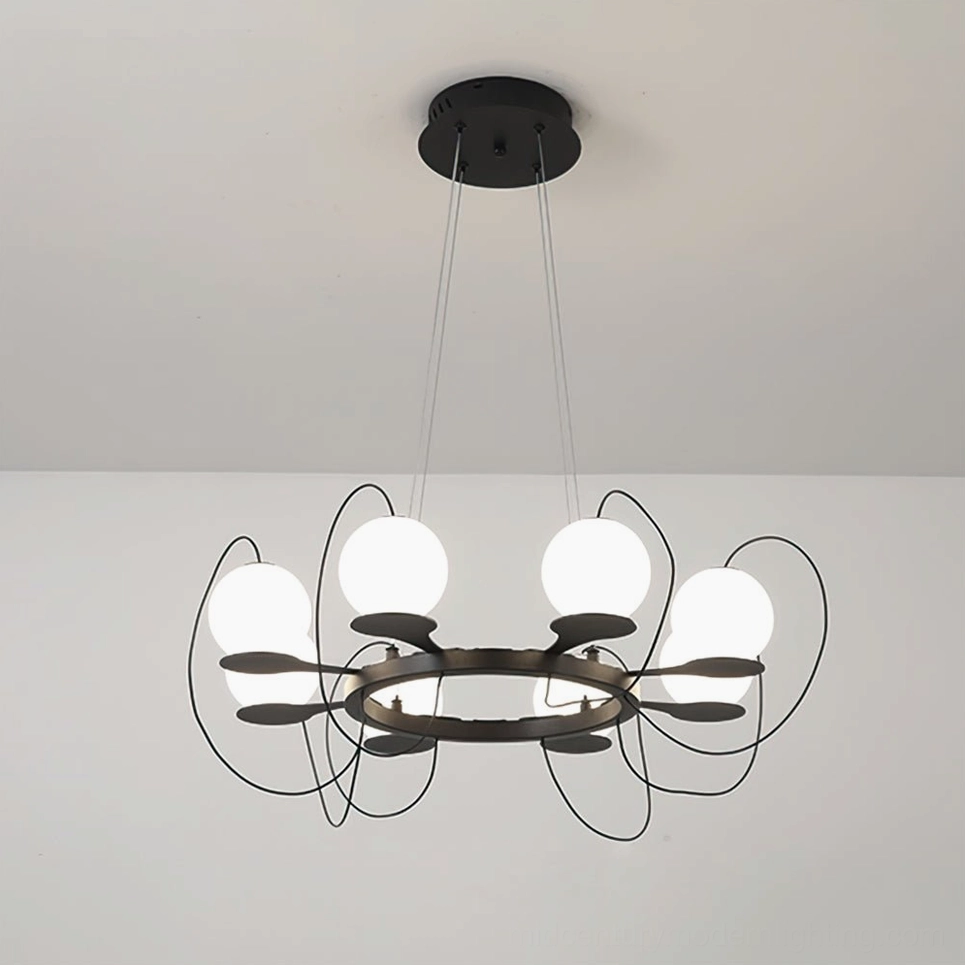 8-head round magnetic bubble chandelier with integrated LED warm white lighting, compact size