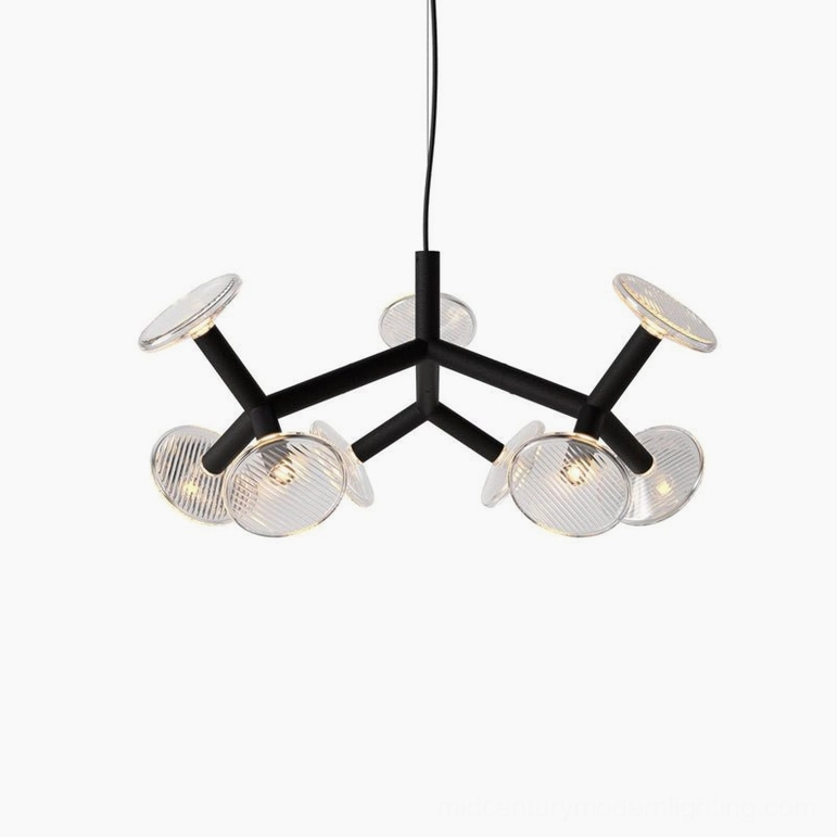 9-head black fractal branching pendant modern geometric lighting fixture