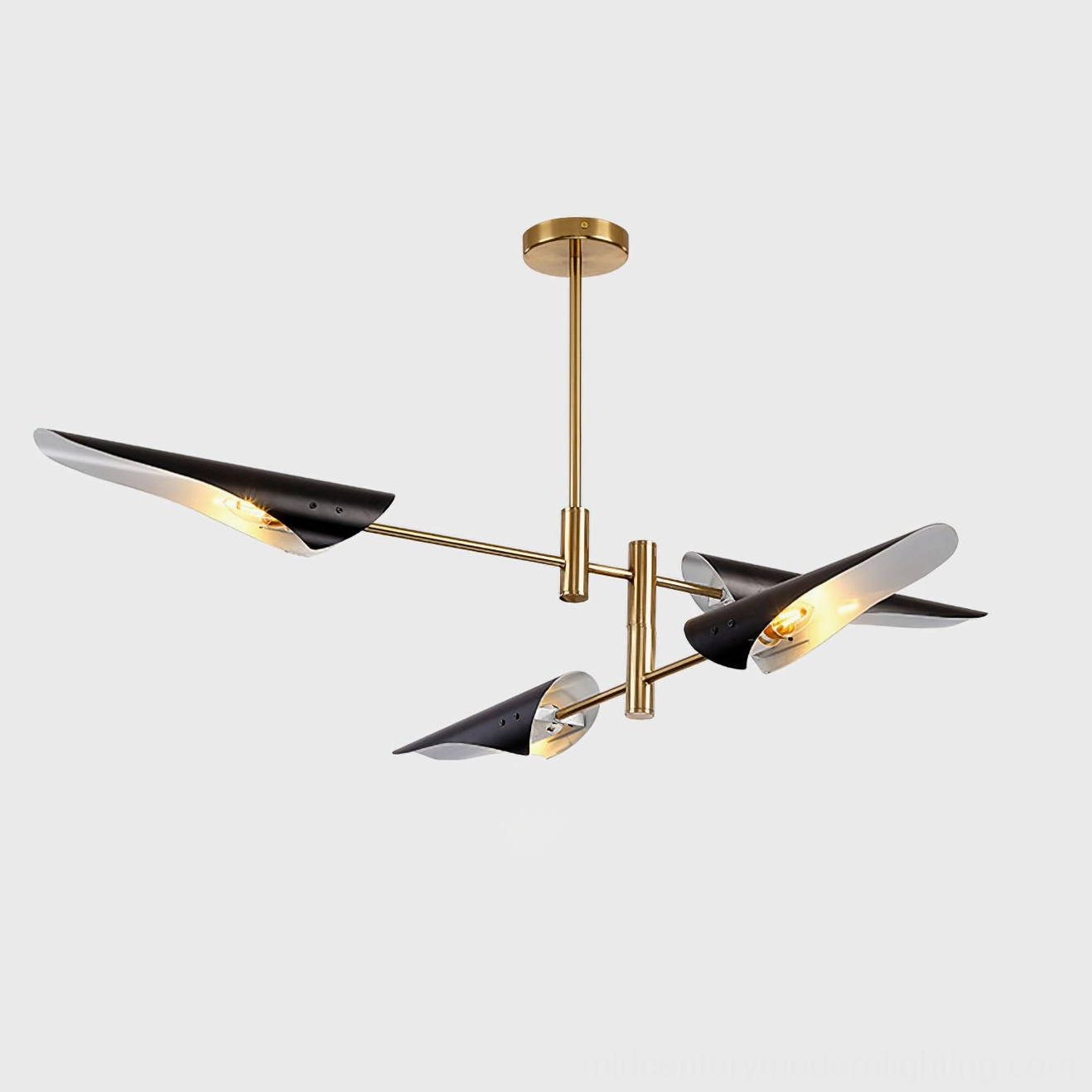 Abelon 4-head chandelier gold and black variant close-up showing brass frame and matte black shades