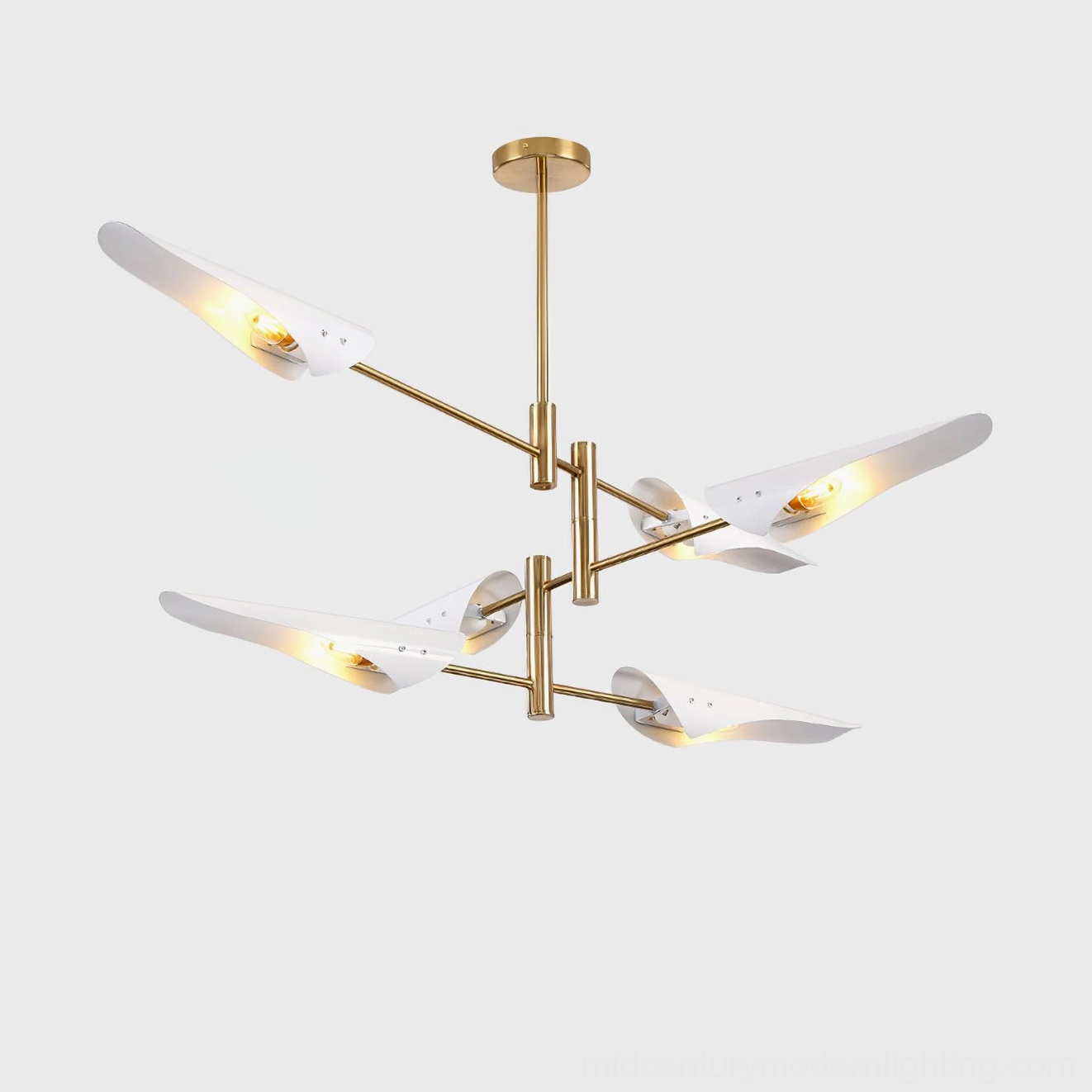 Abelon 6-head sputnik chandelier gold and white variant in modern residential space