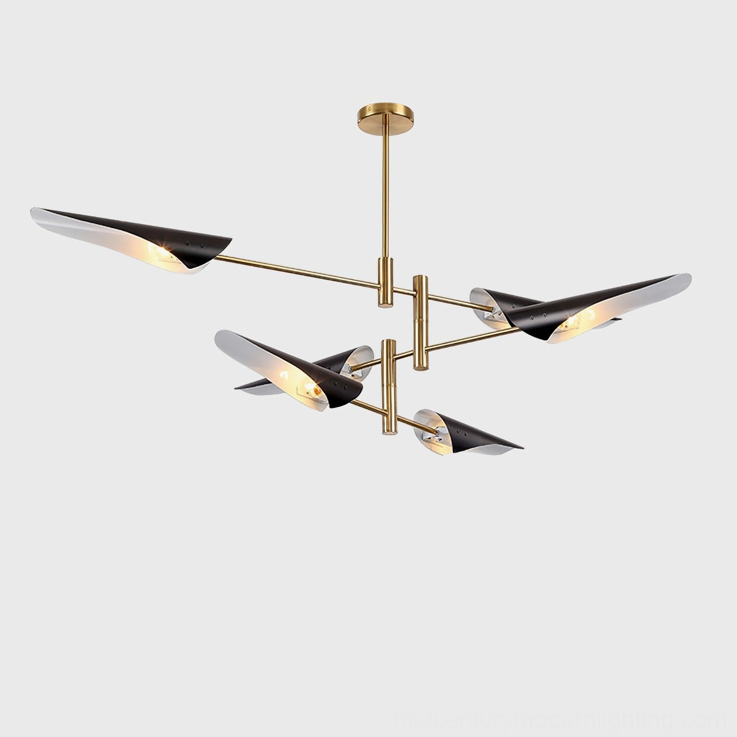 Abelon 6-head sputnik chandelier gold and black variant installed in residential interior space