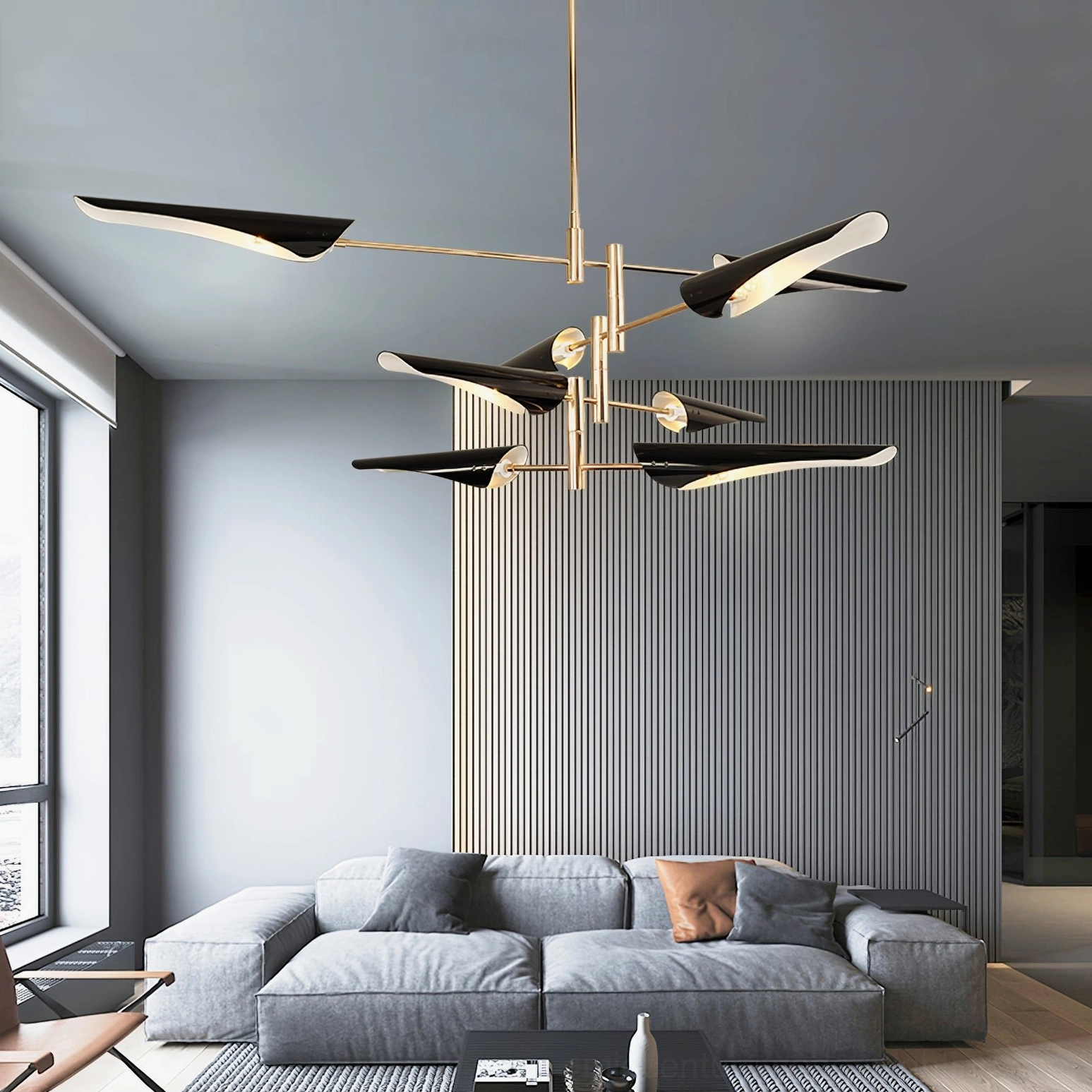 Abelon multi-head sputnik chandelier with adjustable articulated arms in contemporary interior design setting