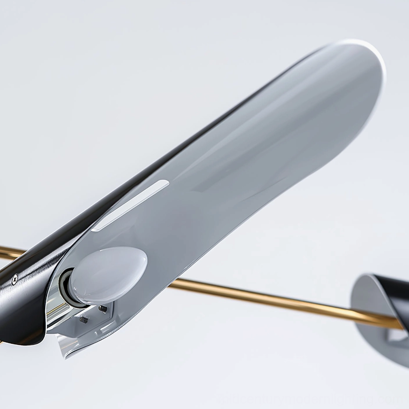 Abelon contemporary sputnik pendant fixture with brass frame and matte black lamp shades detail view