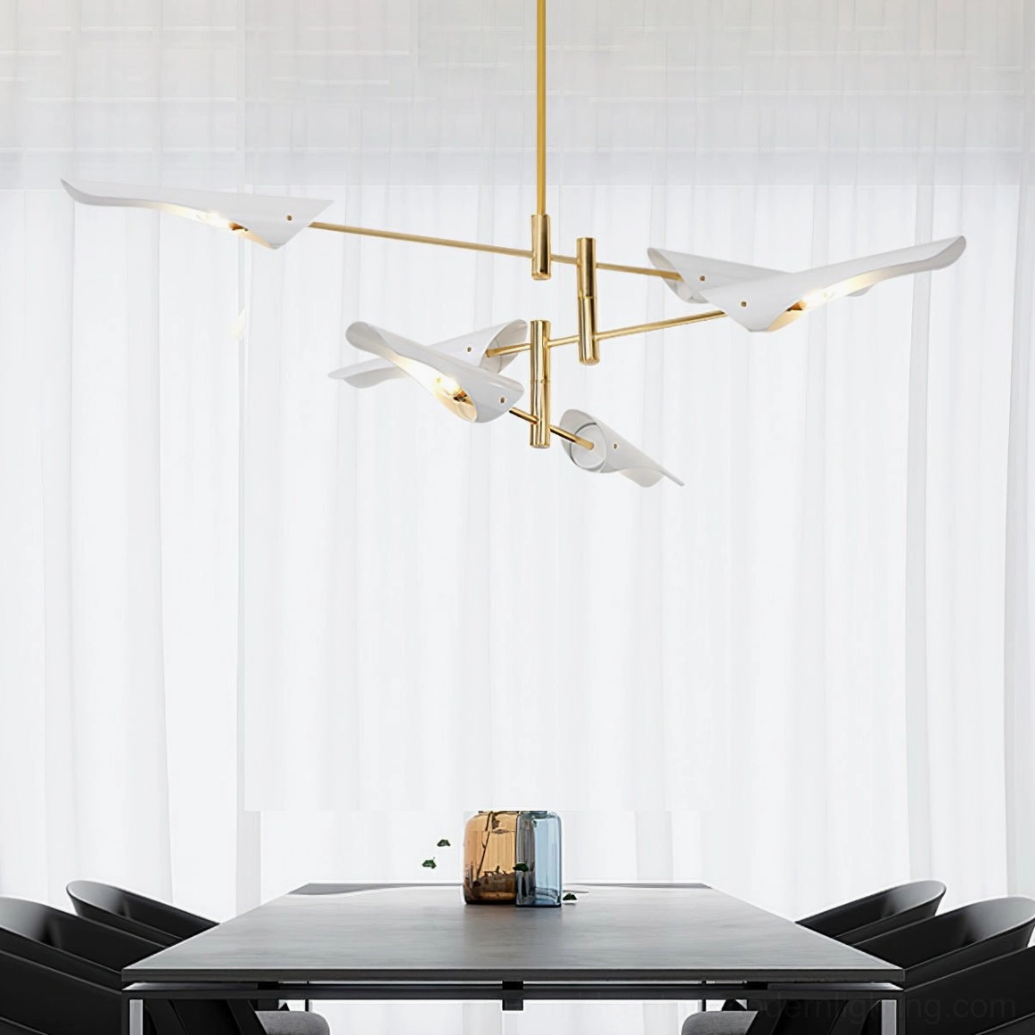 Minimalist neoclassical sputnik chandelier with refined proportions and elegant articulated design