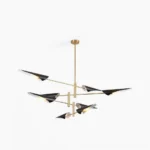 Abelon modern sputnik chandelier with adjustable brass gold frame and matte black lamp heads, flat overhead studio view