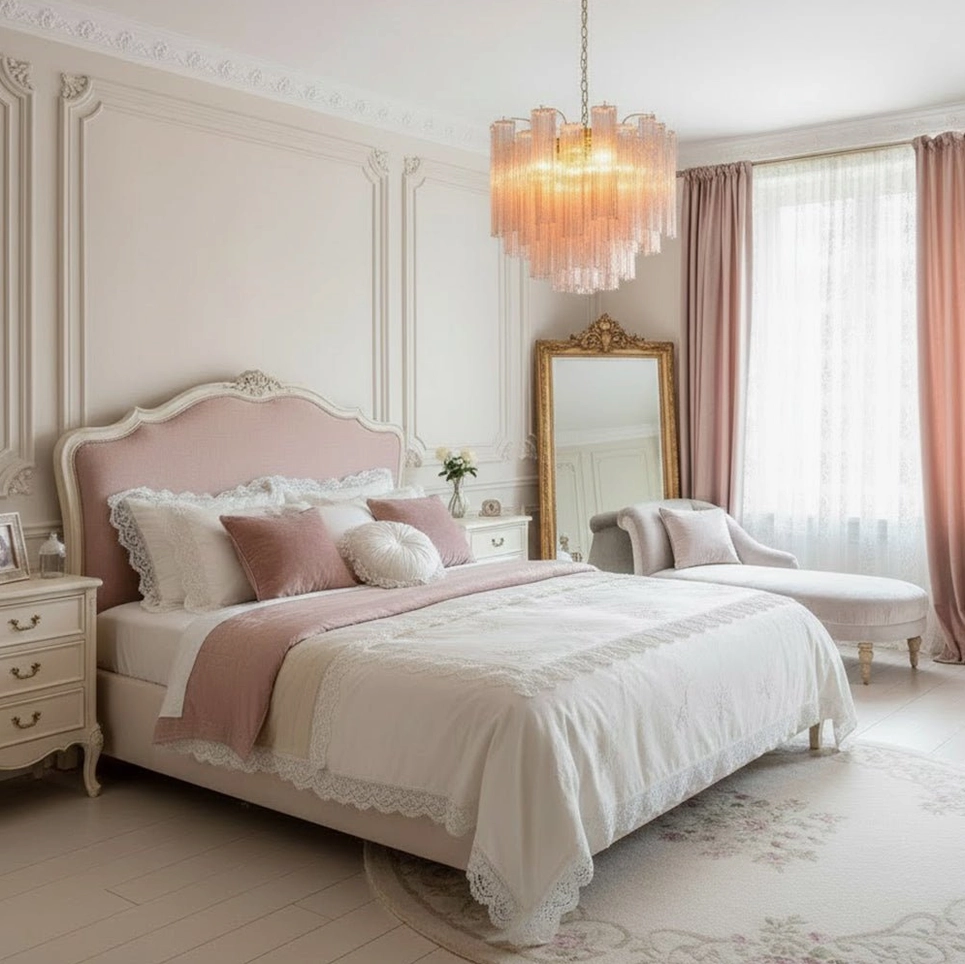 Addis light pink murano glass chandelier french neoclassical bedroom romantic luxury lighting