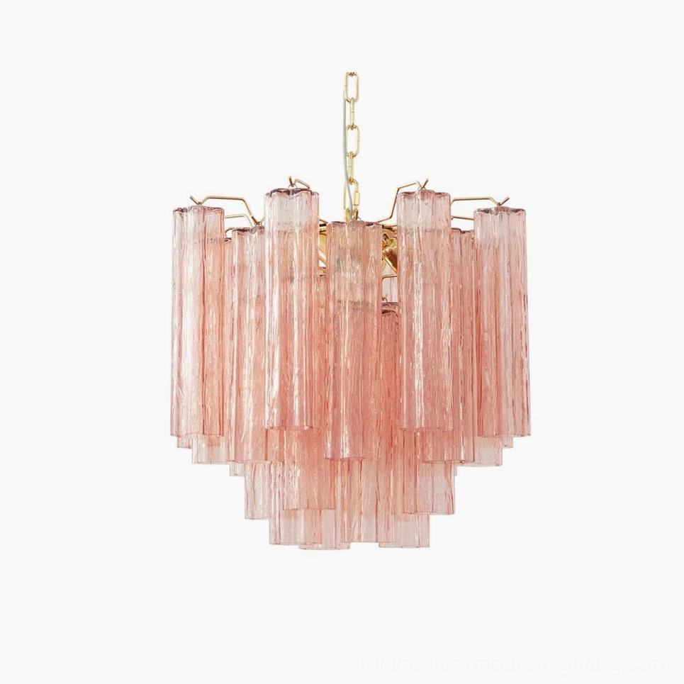 Addis pink fluted murano glass chandelier front view luxury venetian pendant lighting