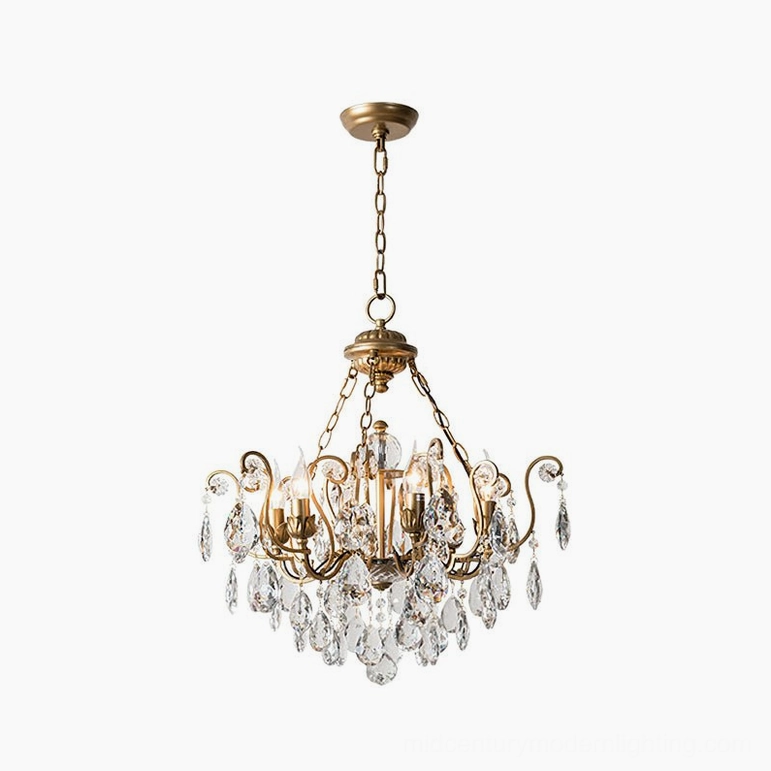 Aeliana Crystal Chandelier 6-head gold finish showing compact size perfect for intimate dining and bedroom spaces