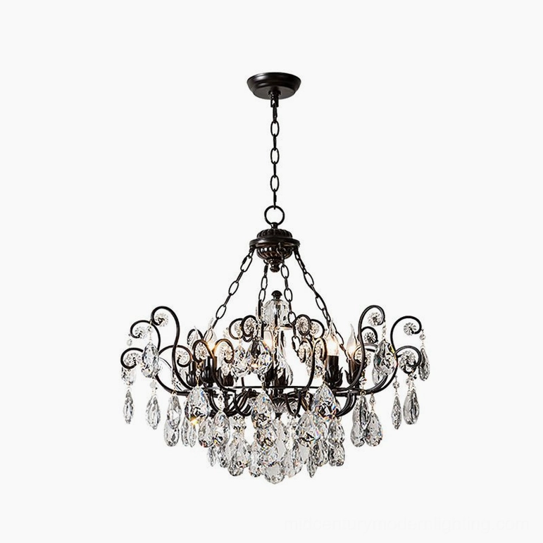Aeliana Crystal Chandelier 8-head black finish option in elegant matte finish for contemporary luxury interiors