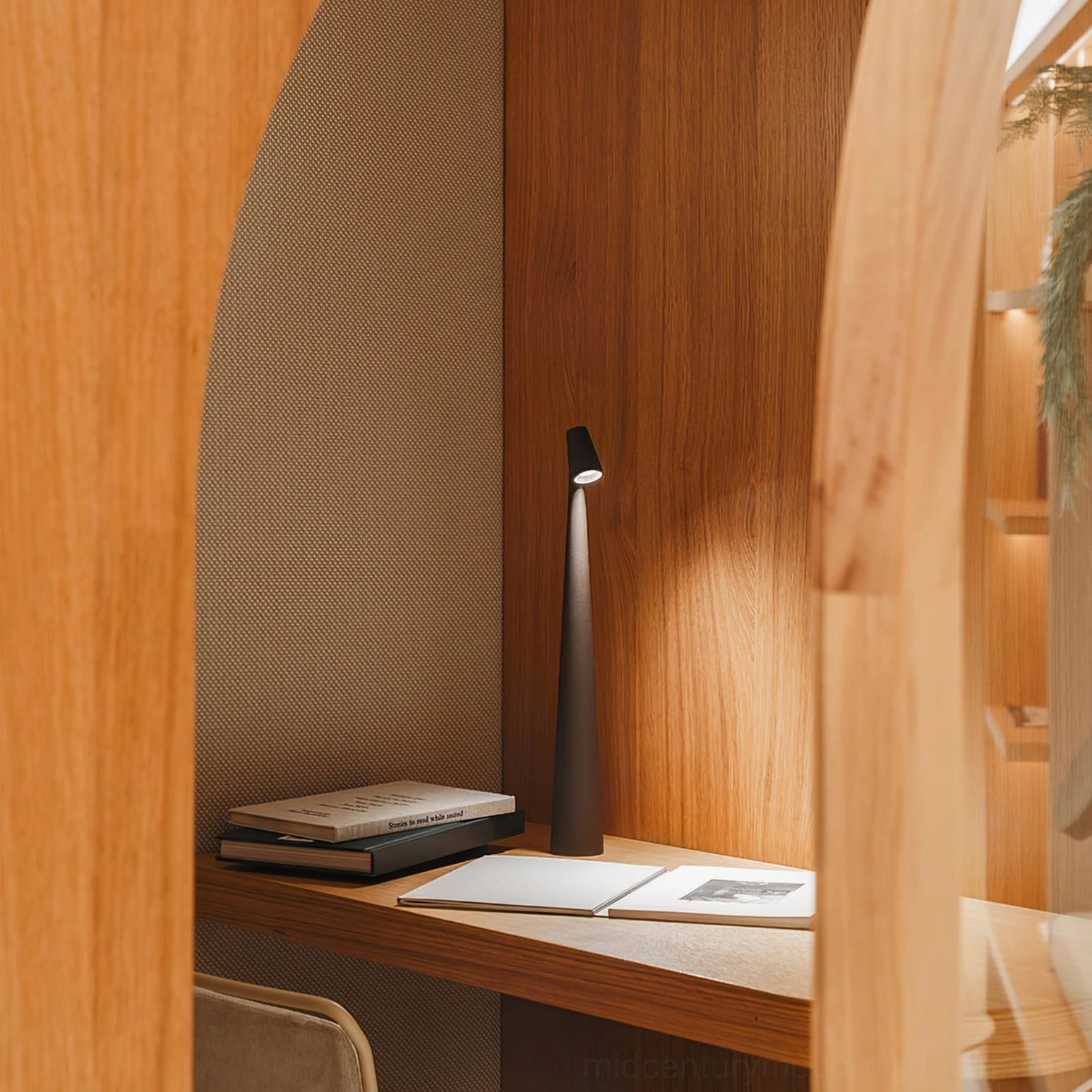 Africa portable LED table lamp in home office nook with ambient lighting