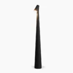 Africa tapered floor lamp in matte black, front view on white background, minimalist sculptural design, modern lighting fixture