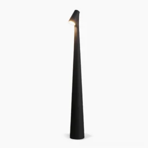 Africa tapered floor lamp in matte black, front view on white background, minimalist sculptural design, modern lighting fixture