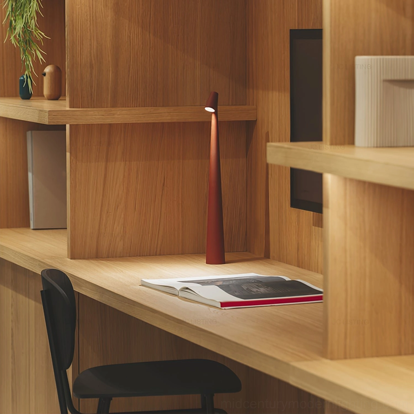 Africa touchscreen table lamp in burgundy matte finish with home office decor