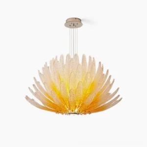 Agave Starburst Chandelier amber gradient glass petal pendant light front view studio photography