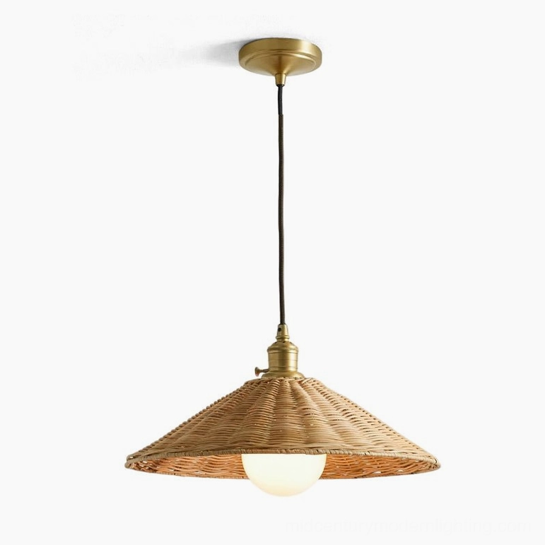 Agoura handwoven rattan pendant light large size with brushed gold fixture detail