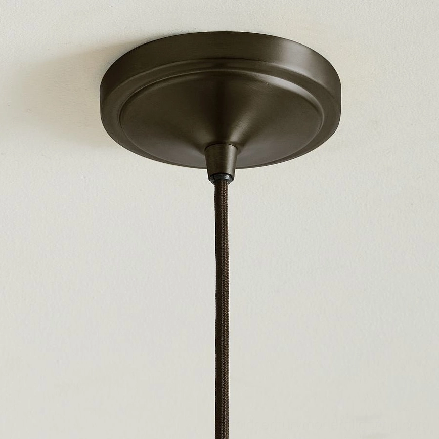 Agoura pendant light ceiling mount base with matte black vintage metal fixture, close-up detail