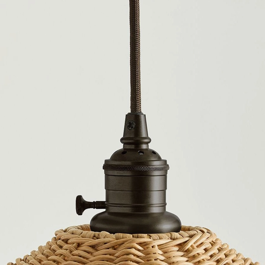 Agoura pendant light wiring and connection details with braided cord and vintage socket hardware