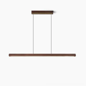 Aimee Cloud Chandelier linear pendant light with walnut wood and brushed brass details, front studio view